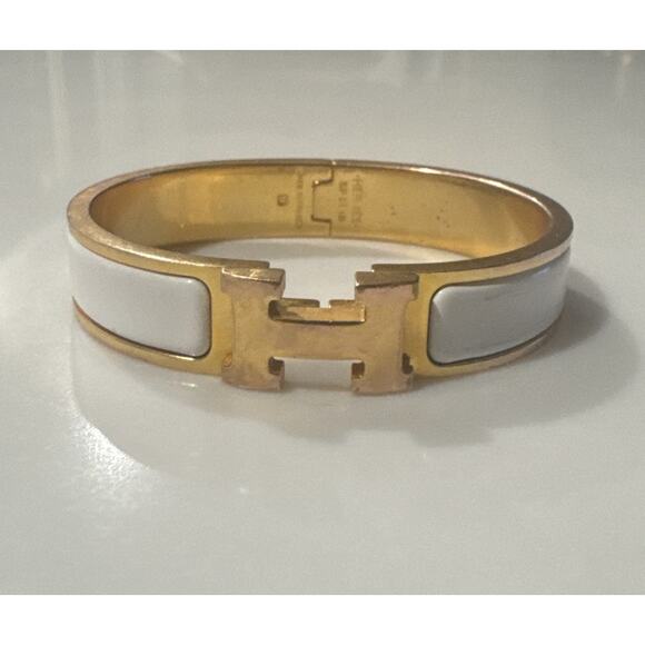 Hermès Clic H Bracelet PM White Enamel – 18k Gold Plated READ - Picture 1 of 16